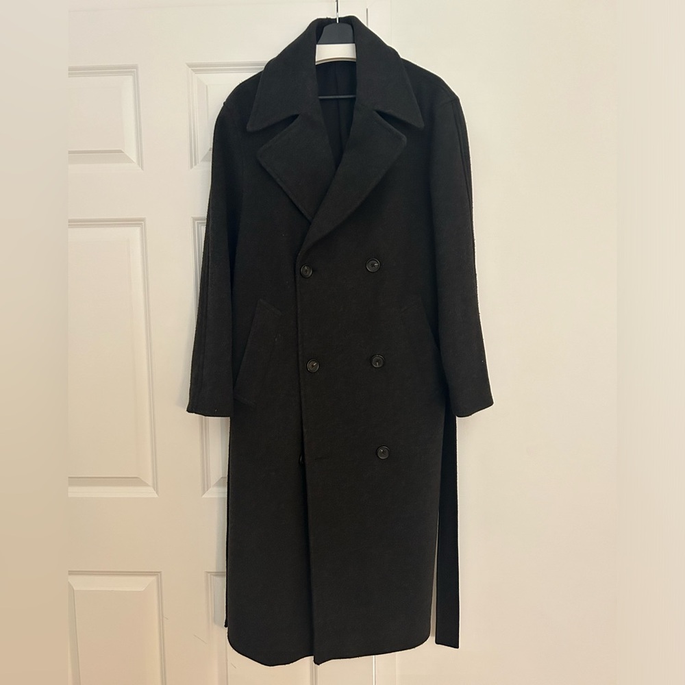 Zara Men’s Gray Wool Blend Coat Double Breasted Belted